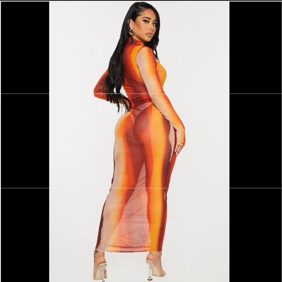 Shape Orange Ombré Sheer Mesh Maxi Dress - Picture 3 of 5